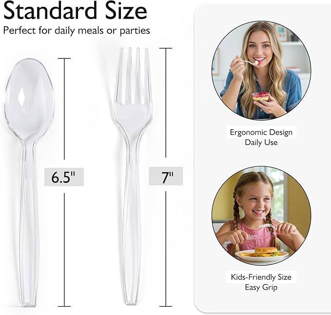 Disposable Plastic Silverware, Heavy Duty Forks and Spoons Set, Durable Plastic - Image 2