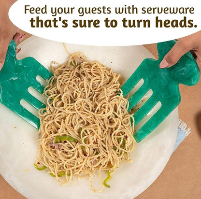 Folkulture Resin Salad Hands | Aqua Teal Serving Utensils Set of 2, 8 inch | - Image 8