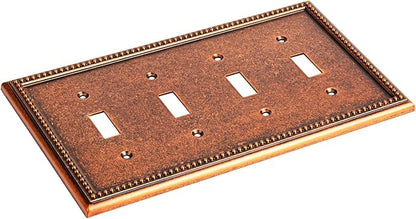 Henne Bery Raised Pearls Decorative Wall Plate Switch Plate Outlet Cover (Quad Toggle, Sponged Copper)