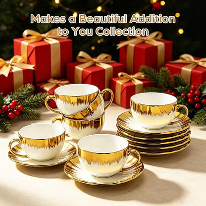 Cappuccino Cups with Saucers, 8 oz Ceramic Coffee Cup Set of 6, Espresso Cups - Image 7