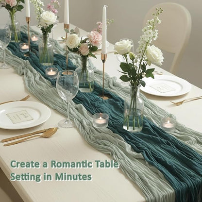 Cheesecloth Table Runner 2 Pack Sage Green and Dark Green, Boho Gauze Table - Image 5