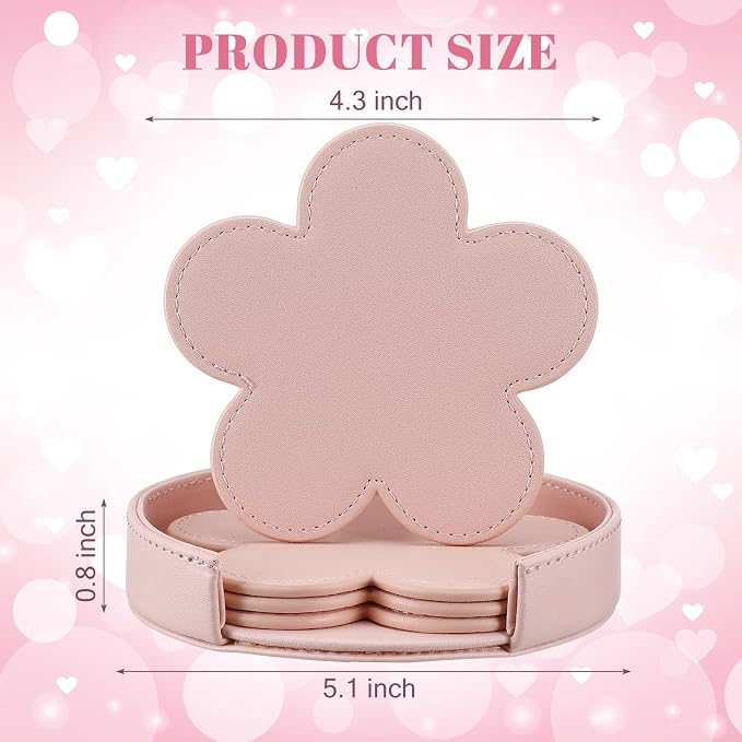 Nuanchu 4 Pcs PU Leather Flower Coasters - Image 5