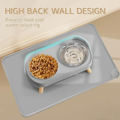 Elevated Cat Bowl with Food Mat, Raised Cat Food and Water Bowl Set - Image 3