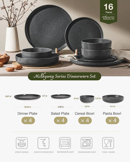 Famiware Milkyway 16-Piece Stoneware Plates and Bowls, Matte Dark Charcoal | - Image 2