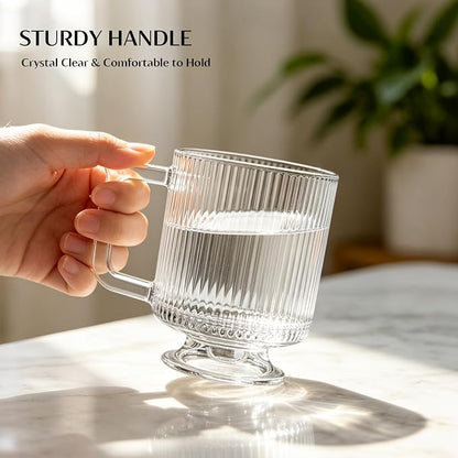 INSETLAN 6-Piece Ribbed Glass Coffee Mug Set, 10 oz Clear Glass Tea Cups - Image 2