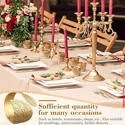Gold Napkin Rings Set of 30, Gold Leaf Shape Napkin Rings for Table Setting Weddings, Anniversary, Birthday, Christmas, Fall, Halloween, Thanksgiving, Party of Table Setting