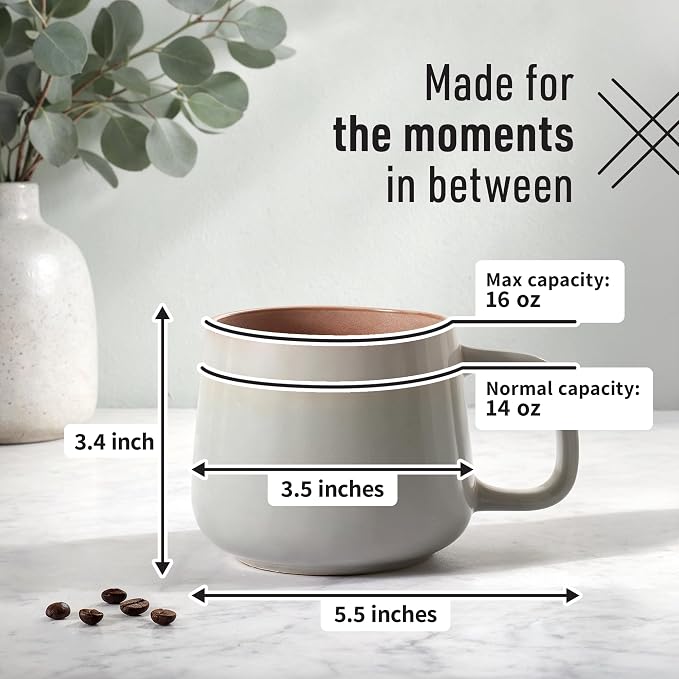 Ava Nord Large Stoneware Ceramic Coffee Mugs Set of 4 | 16 oz | Sage Ash | - Image 2