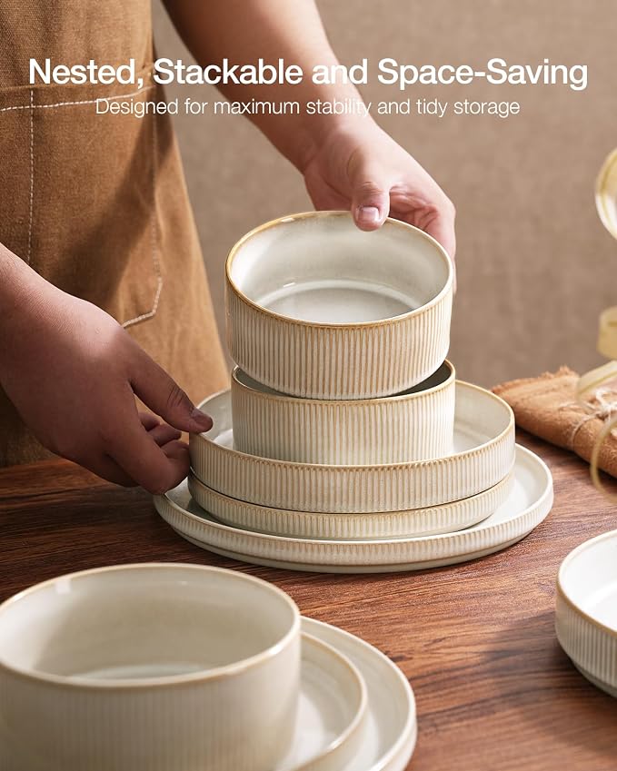 Famiware Star Stoneware Dinnerware Set, Cappuccino White | Dinner Plates - Image 5