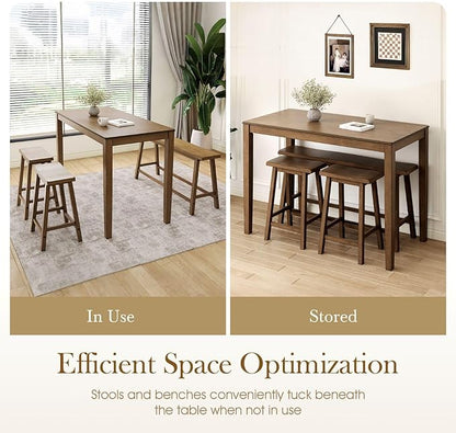 Sophia & William Dining Table Set for 4, Wooden Kitchen Table Set with Bench and 2 Chairs, Space-Saving Breakfast Dining Sets,Rustic Caramel