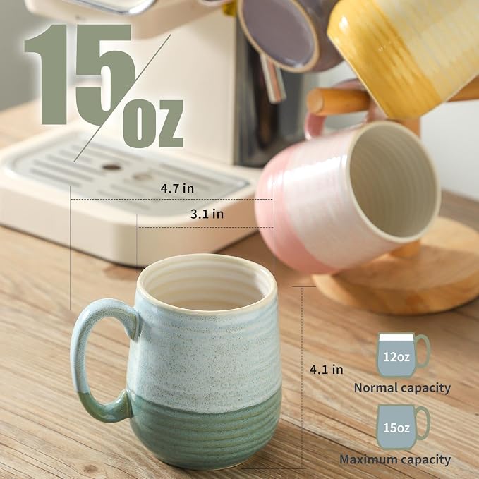 HASENSE Coffee Mugs, 12 oz Porcelain Coffee Cups Set of 6, Two-Tone Reactive - Image 6