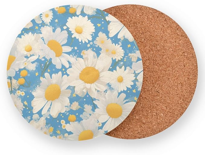 Polka Dots and Tender Chamomile Flowers Set of 4 Drink Coasters Heat Resistant - Image 2