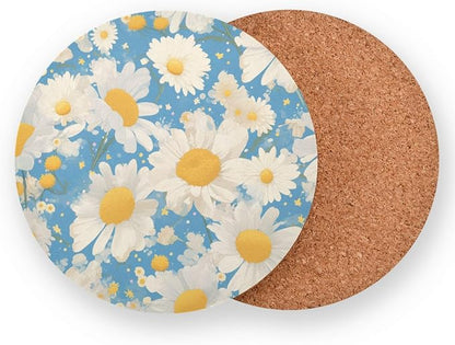 Polka Dots and Tender Chamomile Flowers Set of 4 Drink Coasters Heat Resistant - Image 2