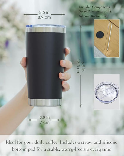 20oz Travel Coffee Tumbler 8 Pack, Lids and Straws, Stainless Steel | Double - Image 2