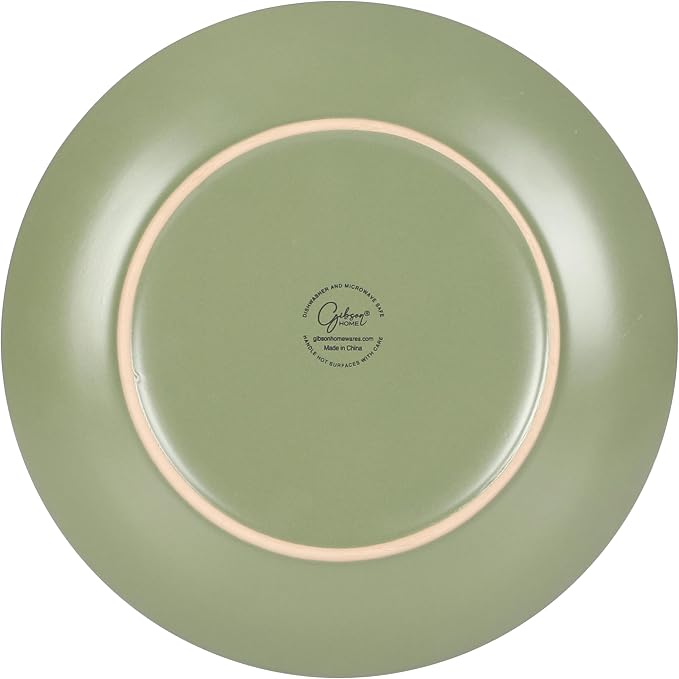 Gibson Home Queenslane 16-Piece Matte Green Stoneware Dinnerware Set – Double - Image 9
