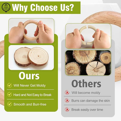 FoDau770 5pcs Natural Beech Wooden Rings, Unfinished Solid Wood Rings Heavy - Image 5