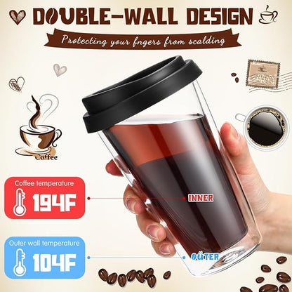 Honeydak 2 Pack 12 oz Double Walled Glass Coffee Mugs - Image 3