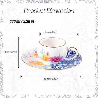 KAMMAK Tea Cups and Saucers Set of 2, Fine Bone China Coffee Cups, GH015 | - Image 2