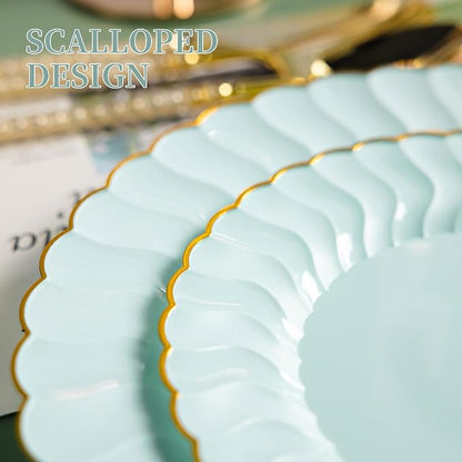 Lullaby 60PCS Sage Green Scalloped Plastic Plates - Image 3