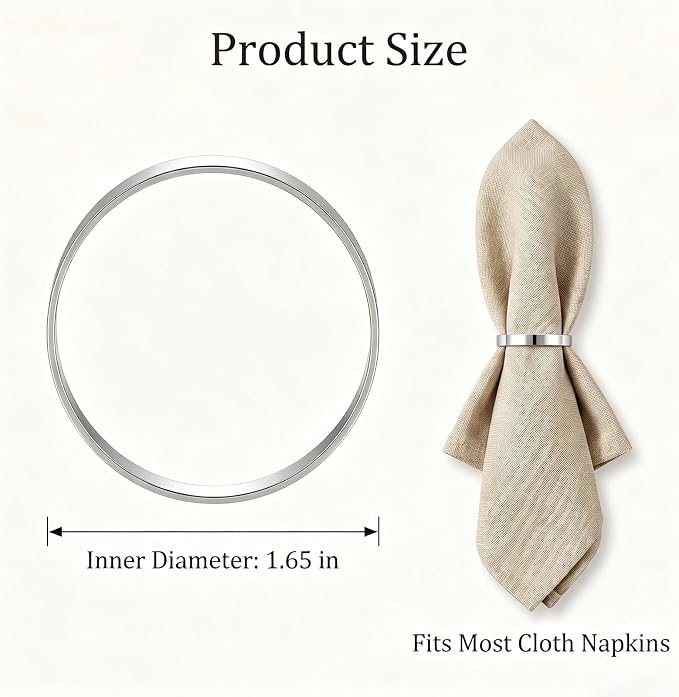 12Pcs Simple Silver Round Napkin Rings, Metal Decorative Table Napkin Holders - Image 3