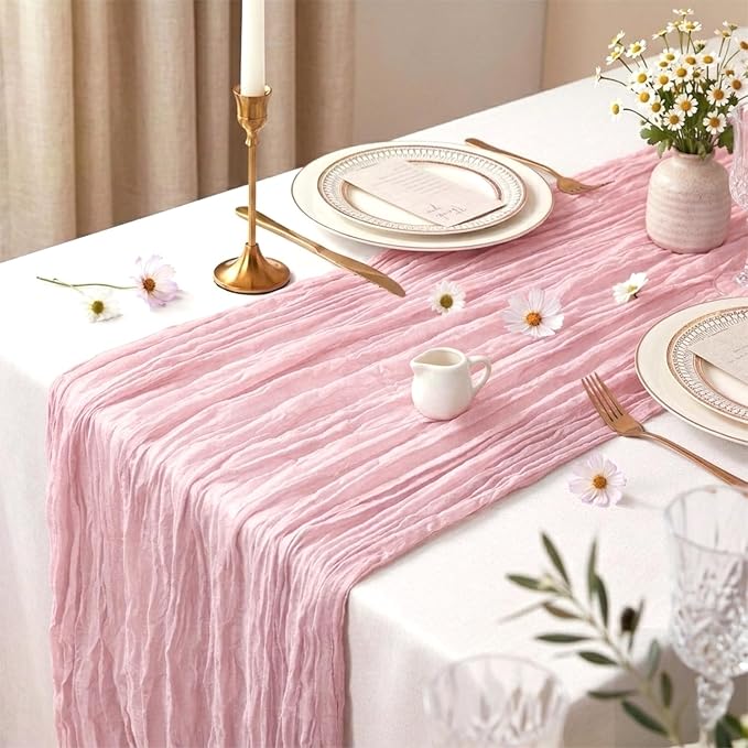 10 Pack Pink Cheesecloth Table Runner 17 x 108 Inch | Boho Gauze Fabric - Image 3
