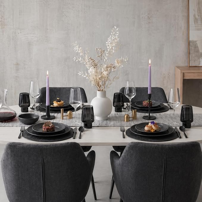 Bowl Set of 6, 20.4 oz Matte Marble Pattern Stoneware Soup Bowls | Black - Image 9