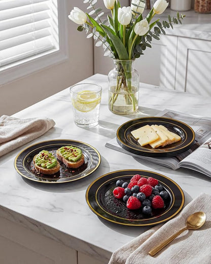 bUCLA 200PCS Black and Gold Plastic Plates - Image 3