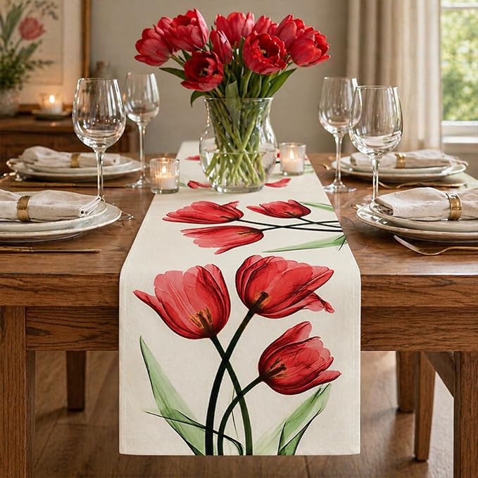 Floral Table Runner Mode Flowers Spring Summer Table Runner Seasonal Table - Image 3