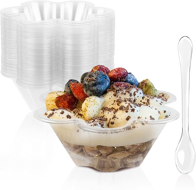 TOFLEN 8 oz Dessert Cups with Spoons, 50 Pack | Clear Plastic, Disposable by Toflen