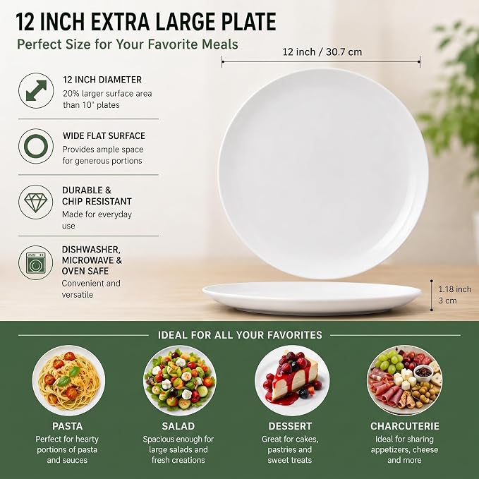 Serving Platters Set of 4, 12 Inch White Ceramic Serving Plates, Round Platters - Image 5