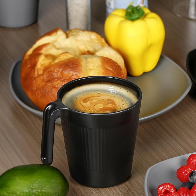Greentainer Ribbed Drinking Glasses Coffee Mugs Set of 8, Plastic Coffee Cups - Image 7