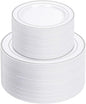 NOCCUR 200PCS Silver Plastic Plates Disposable for 100 Guests - Include 100 Dinner / 100 Dessert Plates Heavy Duty - Ideal for Party/Wedding/New Year