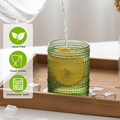 Moretoes 12 Pack 10 Oz Green Vintage Hobnail Drinking Glasses Set | Cocktail - Image 4