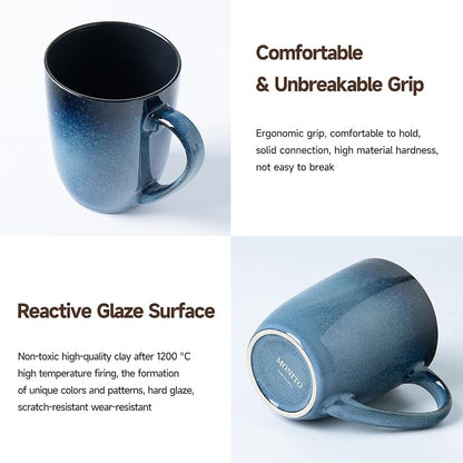 MONITO 14oz Ceramic Coffee Mugs Set of 6, Ice-Snow Blue Mugs - Image 4