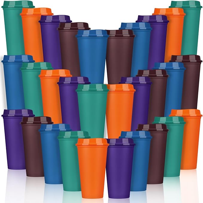 Domensi 30 Pack Reusable Plastic Coffee Cups by Domensi