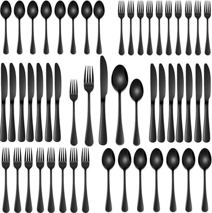 30 PCs Flatware Sets,Black Stainless Steel Silverware Sets Service For 6 Person,Durable Cutlery Sets For Home,Party,Restaurant,Tableware Cutlery Sets