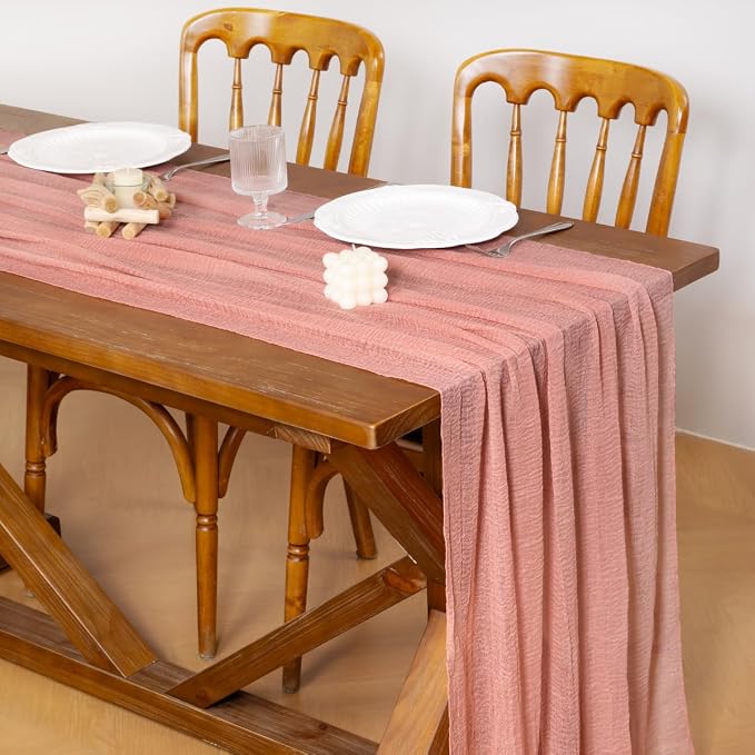 Cheesecloth Table Runner Summer Boho Wedding Shower Party Home Decor | Rose - Image 2