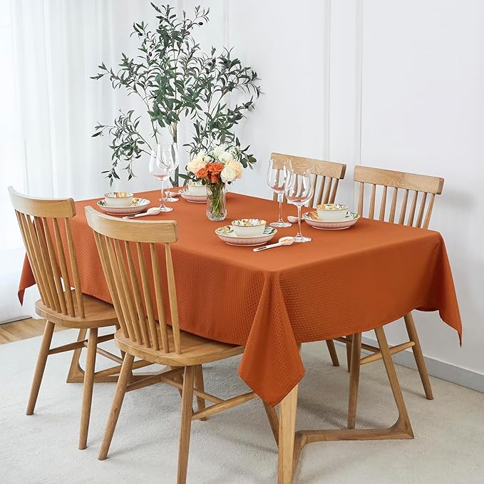 maxmill Weaved Texture Rectangular Tablecloth Water Resistance Antiwrinkle Spillproof Soft Fall Table Cloth for Dining Room, Thanksgiving Parties and Halloween Holiday Dinners, 70 x 108 Inch, Rust