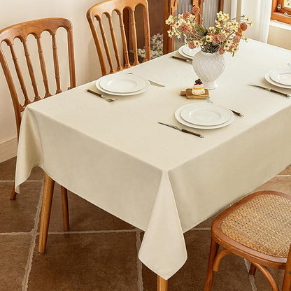 Beige Fabric Rectangle Table Cloth Faux Linen Textured Water Resistant & Washable Rectangular Tablecloth Spill Proof for Dining Kitchen Party55 x 70 Inch