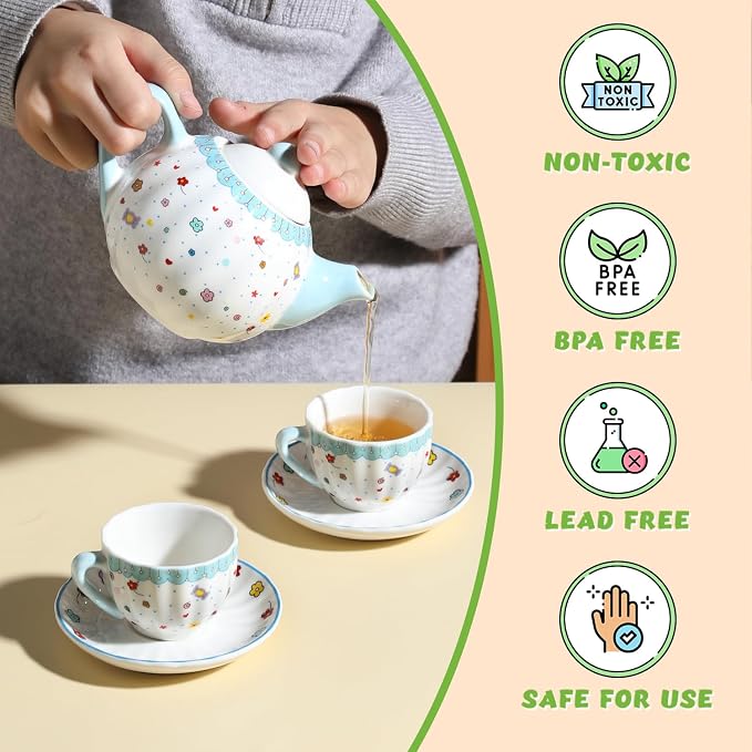 Sweejar Porcelain Tea Set for Little Girls, Kitchen Toys Tea Party Set for Kids - Image 2