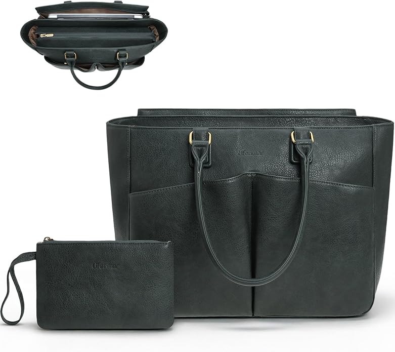 Laptop Tote Bag for Women, Leather Work Tote by Lifeamar