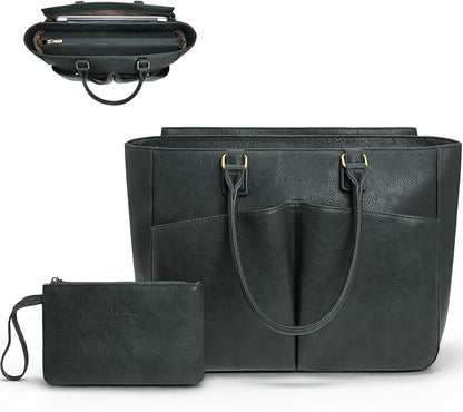 Laptop Tote Bag for Women, Leather Work Tote by Lifeamar