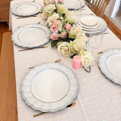 White Antique Charger Plates, 13 Inch Metallic Chargers - Image 5