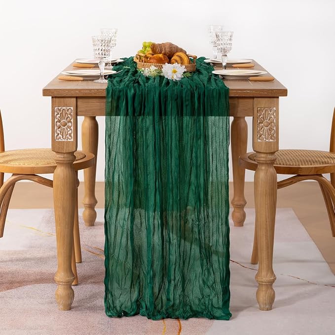 3 Pack Emerald Green Cheesecloth Table Runner 10ft Sheer Gauze Decor | - Image 3