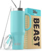 Beast 50 oz Tumbler with Handle Stainless Steel Vacuum Insulated Coffee Ice Cup Double Wall Travel Flask (Aqua Blue)