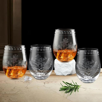 Joeyan Hand Blown Etched Stemless Wine Glasses, Carved Red and White Wine - Image 6