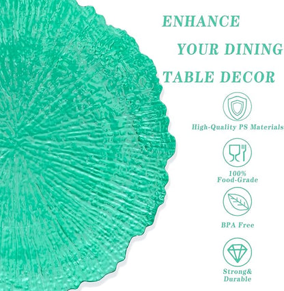 U-QE 60PCS Green Plastic Plates - Clear Plastic Plates Disposable Heavy Duty - Green Disposable Plates Include 30PCS 10inch & 30PCS 7inch for Party&Wedding