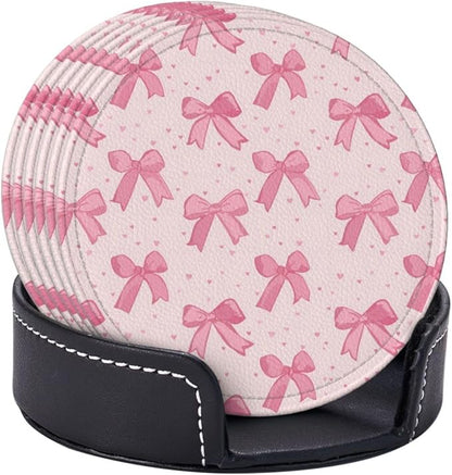 Cute Pink Bow Heart Coasters for Drinks, Drink Coaster - Image 2