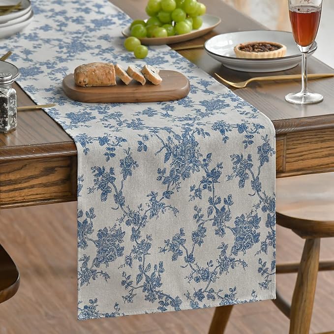 Artoid Mode Dark Grey 13x48 Inch Chinoiserie Table Runner | Monochrome sketch - Image 3
