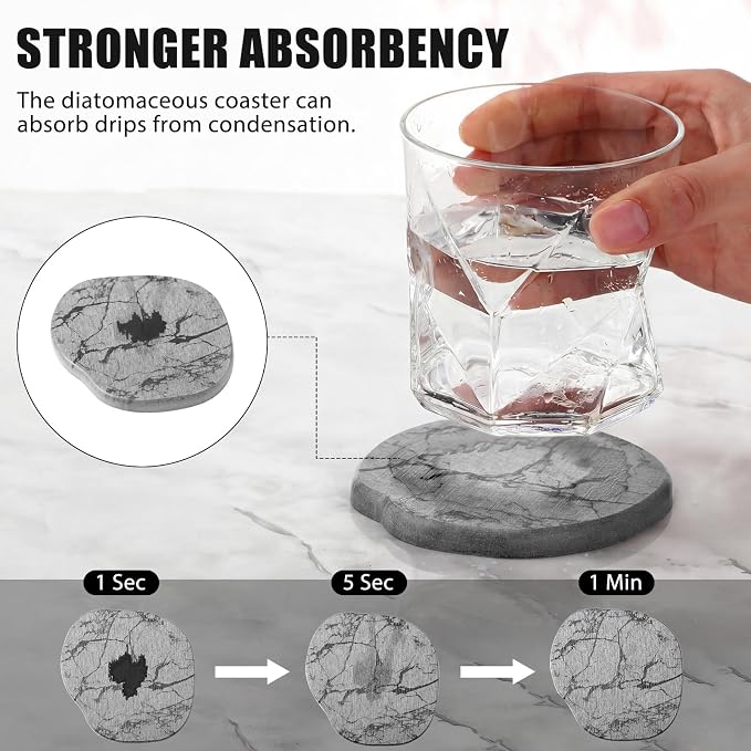 Diatomaceous Earth Coasters Set of 8，Cool Absorbent Quick-Dry Drink Coasters - Image 3