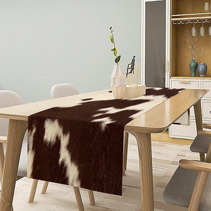 Cow Skin Print Table Runner, Rustic Farmhouse Cottage Animal Fur Skin Western - Image 2